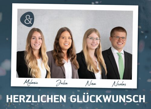 Collage der dualen Studenten der Lampe & Schwartze Group: Herzlichen Glückwunsch zum erfolgreichen Abschluss des Dualen Studiums, Melanie, Julia, Nina und Nicolas!